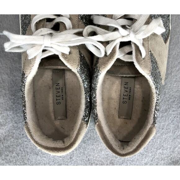 Steven NY Beige Suede w/Silver Glitter Sneakers Womens Size 9 - Picture 8 of 11